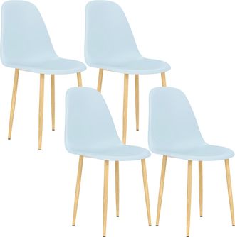 HOMCOM Dining Chairs Set of 4 w/ Curved Back - Steel Legs - Light Blue - Khaki | TJ Hughes