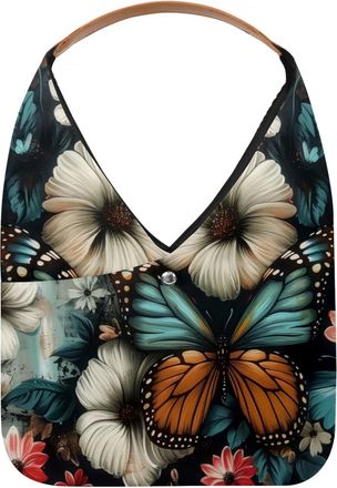 Generic Butterfly Flowers Painting Reusable Lightweight Grocery Bags - Foldable Into Compact Pouch, Washable & Sturdy, Multipurpose for Shopping and Travel