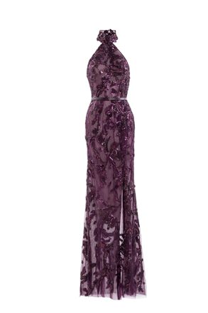 Saiid Kobeisy Halter Neck Embroidered Tulle Dress