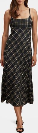Ever New Harley Check Godet Midi Dress in Olive Check at Nordstrom, Size 14