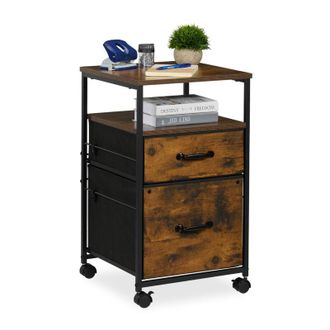 Relaxdays Relaxdays - Cajonera Oficina Con Ruedas, 2 Cajones, Archivador Colgante, Estilo Industrial, 68x40x40 Cm, Marr&oacute;n Y Negro