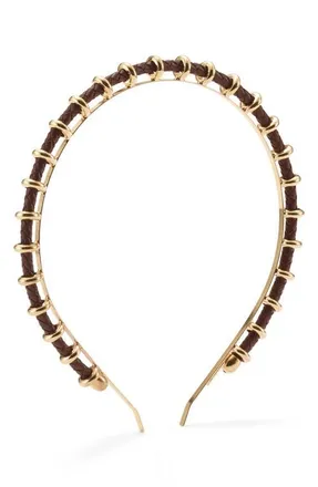 Lelet NY Bentley Braided Leather Headband in Chocolate at Nordstrom