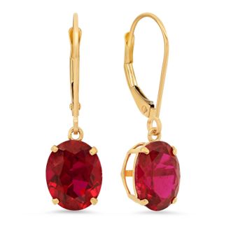 MAX + STONE 14K Yellow Gold 8X10mm Oval Gemstone Dangle Earrings