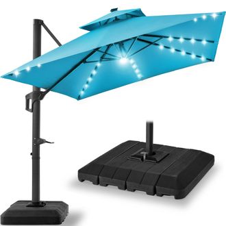 Best Choice Products 12x12ft 2-Tier Square Outdoor Solar LED Cantilever Umbrella w/ 360-Rotating Base - Sky Blue