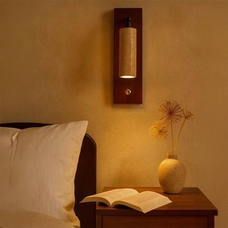 Concept Usine L&aacute;mpara de pared ajustable en travertino y madera con efecto nogal