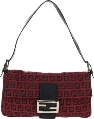 Fendi Baguette Zucchino Canvas Red Canvas Handbag (Pre-Owned)