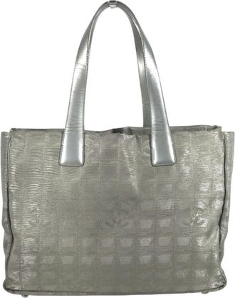 Chanel Silver Nylon Jacquard Shoulder Bag Tote Bag (Pre-Owned)