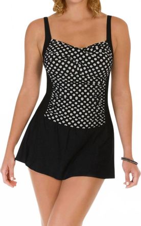 Shape Solver Neutral Spot Twist Front Skater Swimdress In Sol Black And White
