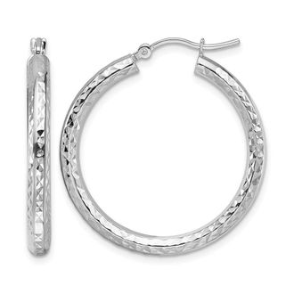 Diamond2Deal 10k Gold Diamond-cut 3mm Round Tube Hoop Earrings
