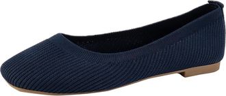Generic Women Fashion Flat Casual Shoes Square Toe Breathable Knitted Mesh Solid Color Lightweight Comfort Walking Footwear (Blue, 5.5)