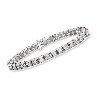 Ross-Simons Diamond Cluster Tennis Bracelet in Sterling Silver