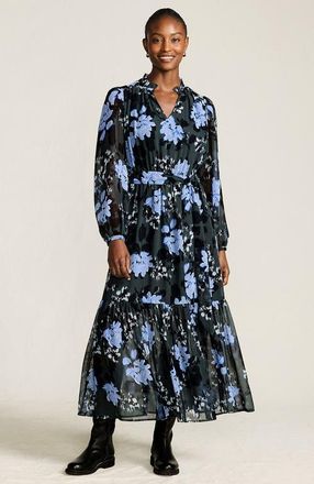 Lands End Chiffon Tiered Long Sleeve Maxi Dress in Evening Forest Painted Floral at Nordstrom, Size X-Small