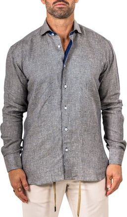 Maceoo Eins Marthy Contemporary Fit Linen Button-Up Shirt in Grey at Nordstrom, Size 3