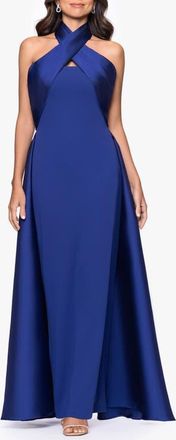 Betsy & Adam Twist Halter Neck Mikado Scuba Crepe Gown in Indigo at Nordstrom, Size 4