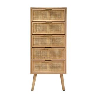 Calicosy 5-Drawer Chest With Natural Rattan Fronts - W36.5 X H100.5 Cm - MIYA in Light Brown