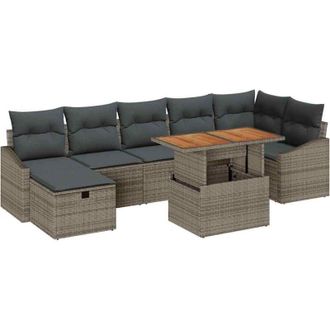 vidaXL Garden Sofa Set Height-Adjustable 8 pcs Grey Poly Rattan vidaXL