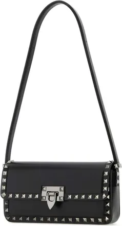 Valentino Garavani Womens Black Leather Rockstud Shoulder Bag Nero Borse A Tracolla