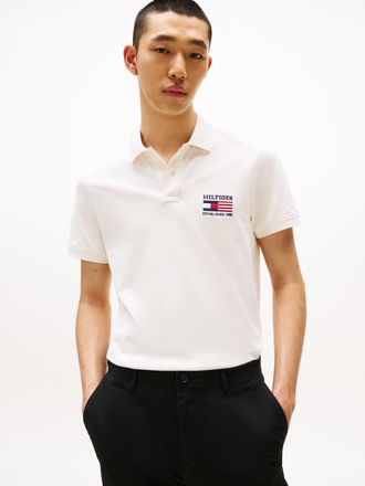 Tommy Hilfiger Poloshirt TOMMY HILFIGER HILFIGER FLAG REG POLO, Herren, Gr. XXL, weiss (ivory petal), Jersey, Obermaterial: 96% Baumwolle, 4% Elasthan, regular fit, 