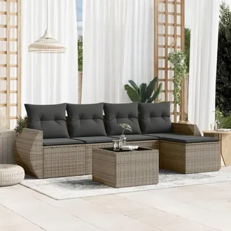 vidaXL Vidaxl - Set De Muebles De Jard&iacute;n 6 Pzas Y Cojines Rat&aacute;n Sint&eacute;tico Gris