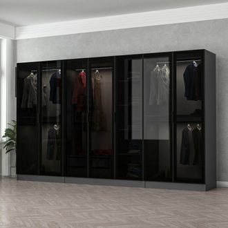 Dmora Armario Grande Prunetto, Guarda Ropa Dormitorio, 7 Estantes, 7 Puertas, 315x210h Cm Antracita Negro