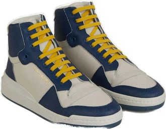 Saint Laurent Mens Blue Calf Leather Mid Top Sneakers