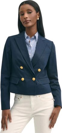 Brooks Brothers Jassen, Dames, Blauw, S, Katoen, Geknipte double-breasted faille blazer