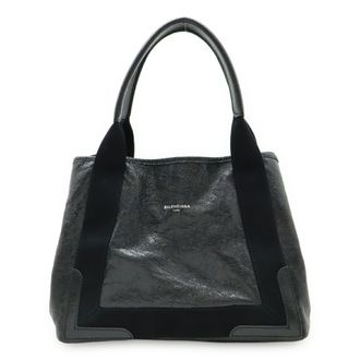 Balenciaga Black Navy Leather Handbag Tote Bag (Pre-Owned)