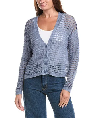 Max Studio Open Weave Long Sleeve Linen-Blend Cardigan