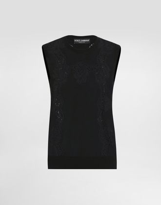 Dolce & Gabbana Wool And Lace Tank Top - Woman Sweaters And Cardigans Black 38