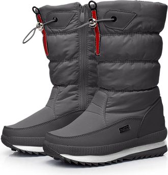 Generic Womens Boots Winter Lined Warm Platform Ankle Boots Slip On Thick Sole Fleece Padded Mid Calf Outdoor Walking Shoes Slip Water Solid Colour Snowflake 