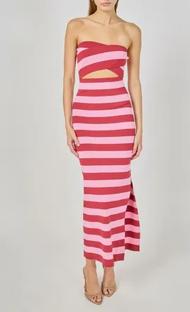endless rose Striped Cutout Knit Maxi Dress in Burgundy/pink at Nordstrom, Size X-Large