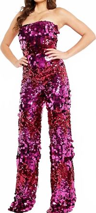 Jovani Strapless Sequin Embellished Jumpsuit In Fuchsia