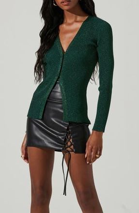 ASTR the Label Maude Metallic Ribbed Cardigan in Green Metallic at Nordstrom Rack, Size Small