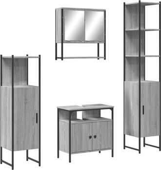 vidaXL Vidaxl - Set De Muebles De Ba&ntilde;o 4 Pzas Madera Contrachapada Gris Sonoma