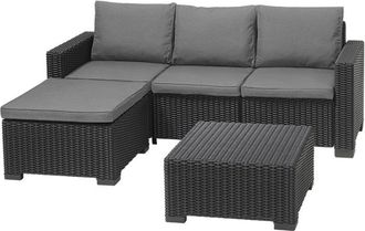 Keter California 3 Seater Chaise Longue Lounge Set Sofa Stool Table Graphite