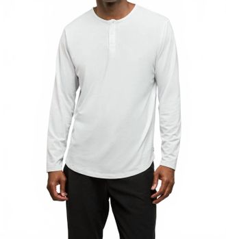 Cuts Long Sleeve Henley Curve Top In White