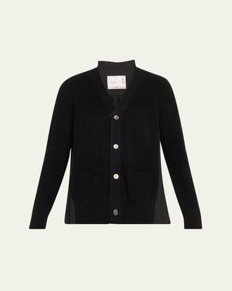 sacai Pleated-Back Knit Button Down Cardigan