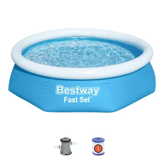 Bestway Piscina Per Bambini Fast Set &Oslash;244x61 Cm Con Pompa Filtro A Cartuccia 1.249 L/h Blu