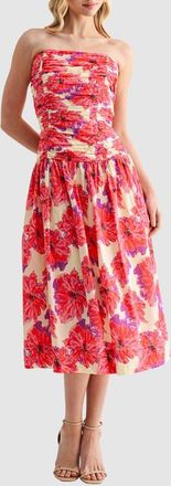 All in Favor Floral Strapless Cotton Midi Dress at Nordstrom, Size X-Large