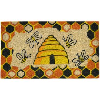 Imports Decor Beehive Coir Door Mat with Honeycomb Design, Handwoven Coconut Fiber Doormat, Fade Resistant Indoor Outdoor Entrance Rug