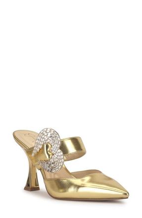 Jessica Simpson Favica Embellished Satin Slide Mule in Gold at Nordstrom, Size 6.5