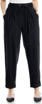 Max Studio Brushed Twill Belted Cuffed Barrel Leg Pants in Black at Nordstrom Rack, Size X-Large