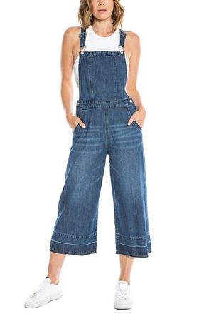 Juicy Couture Release Hem Crop Wide Leg Nonstretch Denim Overalls in Dark Wash at Nordstrom, Size X-Small