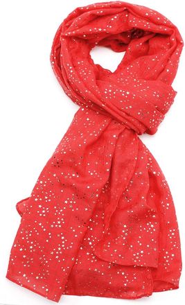 GlamLondon Womens Tiny Glitter Star Pattern Scarf (Red)