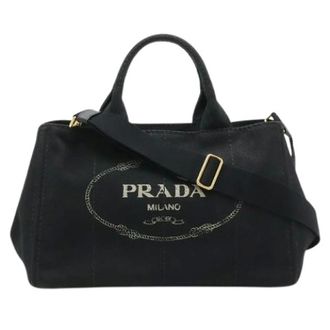 Prada Pre-owned Tote Bags, female, Black, Size: ONE SIZE Pre-owned Canapa Canvas 2way Tote Bag