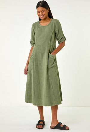 Roman Textured A-Line Midi Dress