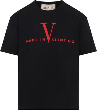 Valentino T-Shirts, male, Black, Size: 2XL Cotton T-Shirt with Made In Print