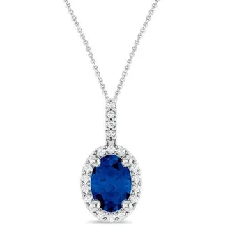 Allurez Oval Lab Blue Sapphire & Diamond Halo Pendant Necklace 14K in 1.13Ct/white Gold at Nordstrom, Size 18