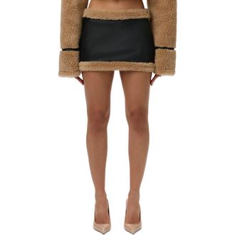 Naked Wardrobe Faux Shearling Miniskirt in Black/Tan at Nordstrom, Size X-Large
