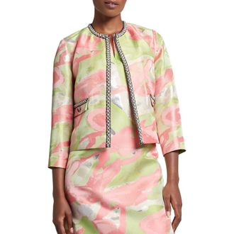 Ming Wang Beaded Abstract Jacquard Jacket in Fern/Orange Burst/Limestone at Nordstrom Rack, Size X-Large